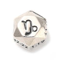 Козерог S925 бусины из стерлингового серебра, граненая полигона, античное серебро, созвездие, Козерог, 7.5x7x6 мм, отверстие : 3 мм