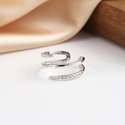 Платинированный 925 регулируемые манжеты из стерлингового серебра с микропаве из кубических цирконий для женщин, Реальная платина, 7 мм, внутренний диаметр: регулируемый