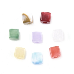 (52) Непрозрачная лаванда Акриловые имитации драгоценных камней, бусины с большим отверстием, кубические, два тона, разноцветные, 9.5x9.5x9.5 мм, отверстие : 4 мм
