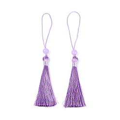 Средний Фиолетовый Украшения полиэстер кисточкой, большие подвесные украшения, со стеклянными бусинами, средне фиолетовый, 150~155 мм, стеклянные бусины: 8 мм в диаметре.