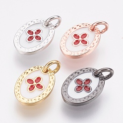 (52) Непрозрачная лаванда Брелоки с эмалью из эко-латуни, без свинца и без кадмия, овальные с цветком, разноцветные, 12x9x2 мм, отверстие : 2.8 мм