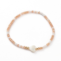 Сэнди Коричневый Стеклянные бусы из граненого ронделя, с бусинами в форме сердца из натуральных ракушек и круглыми бусинами из латуни, песчаный коричневый, внутренний диаметр: 2-1/4 дюйм (5.8 см)