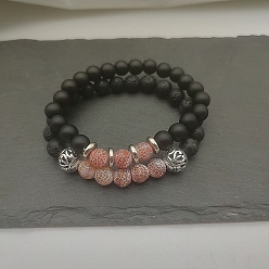 Смешанные камни Набор из круглых бусин из натуральной лавы и матового камня для женщин, с бусинами из выветренного агата