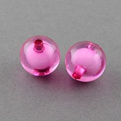 Deep Pink Transparent Acrylic Beads, Bead in Bead, Round, Deep Pink, 8mm, Hole: 2mm, about 2050pcs/500g