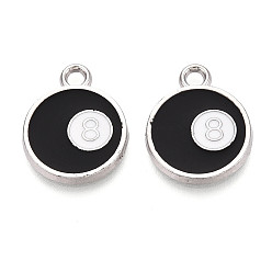 Черный Подвески из эмали и сплава, Flat round & number 8, без свинца и без кадмия, платина, чёрные, 20x16x2 мм, отверстие : 2 мм