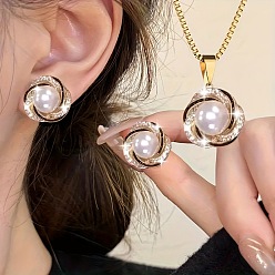 Морская Ракушка Комплект из ожерелья с подвеской из сплава и серег-гвоздиков для женщин, комплекты украшений из искусственного жемчуга для женщин, цвет морской раковины, Ожерелье: 450 mm