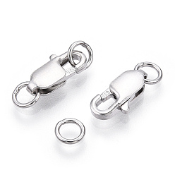 Платинированный Родиевое покрытие 925 застежки-карабины из стерлингового серебра, с двойными прыжковыми кольцами, с печатью 925, Реальная платина, 12x5.5x3 мм, отверстие : 3 мм