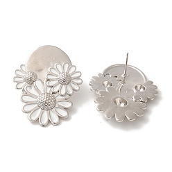 Платина Серьги-гвоздики с цветочным покрытием из латуни и эмалью, без кадмия и без свинца, долговечный, маргаритка, платина, 36.5x28.5 мм