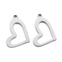 Couleur Acier Inoxydable Pendentifs en acier inoxydable anti-ternissement, Coupe au laser, cœur, couleur inox, 304mm, Trou: 15x20x1mm