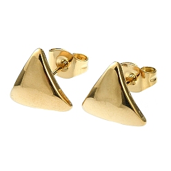 Real 18K Gold Plated Ion Plating(IP) 201 Stainless Steel Stud Earrings, with 304 Stainless Steel Pins, Plain Triangle, Real 18K Gold Plated, 9x10mm