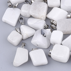 White Jade Natural White Jade Pendants, with Stainless Steel Snap On Bails, Nuggets, 15~35x10~20x5~15mm, Hole: 3x7.5mm