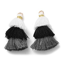 Black Polycotton Tassel Pendant Decorations, with Iron Loops, Black, 34~45x4~5mm, Hole: 3mm