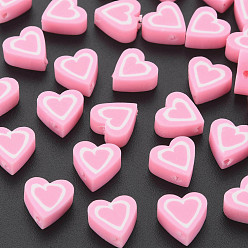 Pink Manuell Polymer Ton Perlen, Herz, rosa, 8.5~9x8.5~10x4 mm, Bohrung: 1.4~1.6 mm