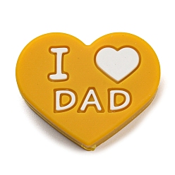 Dark Goldenrod Mother's Day Silicone Focal Beads, Heart with Word I Love Mom, Dark Goldenrod, 24.4x19.5x9.9mm