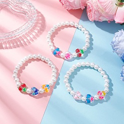 (52) Непрозрачная лаванда Браслеты ручной работы из стеклянной эмали и стеклянных жемчужных бусин, эластичные браслеты для женщин, сердце и круглый, разноцветные, внутренний диаметр: 2-1/8~2-3/8 дюйм (5.5~6 см)