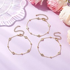 Настоящее золото 14K Плоские круглые браслеты из кубического циркония для женщин, с латунными цепями-сателлитами и 304 карабинами из нержавеющей стали, реальный 14 k позолоченный, 7-3/8 дюйм (18.7 см)