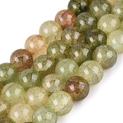 Цвет Оливы Запеченная краска, потрескавшиеся стеклянные бусины, нити, бусы из искусственного камня, круглые, оливковый, 8~8.5 мм, отверстие : 0.9~1.2 мм, около 100~108 шт / нитка, 29.33~31.30 дюйм (74.5~79.5 см)