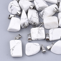 Howlite Natural Howlite Pendants, with Stainless Steel Snap On Bails, Nuggets, 15~35x10~20x5~15mm, Hole: 3x7.5mm