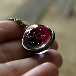 Дева Двойное стекло круг с подвеской в виде созвездия сплав цепи ожерелья, античная бронза, Дева, 17.72~19.69 дюйм (45~50 см)