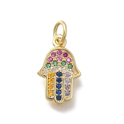 Настоящее золото 18K Латунные микро проложить кубического циркония подвески, hamsa hand charms, без кадмия и без свинца, стойки покрытие, долговечный, с целью перехода в кольце, реальный 18 k позолоченный, 15x9x2 мм, отверстие : 3.5 мм