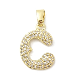Letter C Латунные микро проложить кубического циркония подвески, буквы, реальный 18 k позолоченный, буква С, 19x13.5x3 мм, отверстие : 4.8x2.9 мм