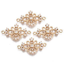 Прозрачный Соединители из латуни с микропаве и кубическим цирконием, долговечный, ромб, золотой свет, прозрачные, 26x15x2.5 мм, отверстие : 1.5 мм