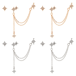 Платиновый & Золотой 4 наборы 2 асимметричные серьги в форме звезды из цветного сплава с серебряными штифтами, серьги-гвоздики с кисточками и каффами для женщин, платиной и золотом, 12x10.5 мм, 95 мм, штифты : 0.5 мм, 2 наборы / цвета