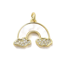 Real 18K Gold Plated Brass Micro Pave Clear Cubic Zirconia Pendants, with Shell, Jump Ring, Rainbow, Real 18K Gold Plated, 15.5x20.5x3mm, Hole: 3.5mm