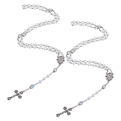 Античный Серебристый & Платиновый 2 шт. белые круглые стеклянные бусины-четки с жемчугом, ожерелья с подвеской в виде креста Иисуса из цинкового сплава, старинное серебро и платина, 16.34 дюйм (41.5 см)