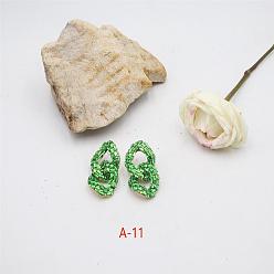 Зеленый лайм Серьги-гвоздики из сплава и стекла, овальные цепи бордюров, зеленый лайм, 60x35 мм