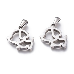 Нержавеющая Сталь Цвет Устойчивые к потускнению 304 подвески из нержавеющей стали, ручная полировка, полый, собака, цвет нержавеющей стали, 20x20x3 мм, отверстие : 6x2.5 мм