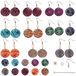Mixed Color DIY Earring Making, with Printed Wooden Pendants, Round Wood Beads, Brass Earring Hooks, Mixed Color