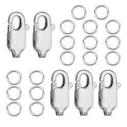 Серебро 5 шт. 925 застежки-когти из стерлингового серебра, 20 шт. 925 открытое кольцо из стерлингового серебра, серебряные, 10x5x2.5 мм, отверстие : 1 мм