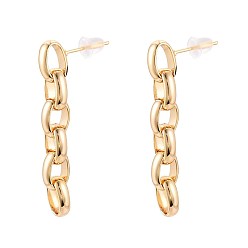 Настоящее золото 18K Латунные овальные серьги-гвоздики, цепочка-оберег, без никеля , реальный 18 k позолоченный, 40x6.5 мм