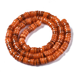 Chocolate Natural Freshwater Shell Beads Strands, Dyed, Flat Round/Disc, Heishi Beads, Chocolate, 6x6x1~2.5mm, Hole: 1mm, about 201~208pcs/strand, 15.20~15.43 inch(38.6~39.2cm)