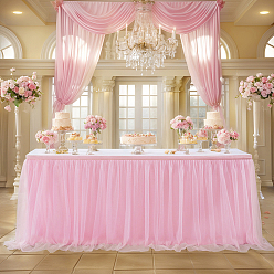 Pink Юбка для стола из полиэстера, украшение стола для вечеринки по случаю дня рождения, розовые, 1850x770x1~3.5 мм