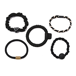 Черный Эластичные аксессуары для волос из полиэстера, со сплавочной фурнитурой, для девочек или женщин, резинка для волос / резинки для волос, чёрные, 4~7 мм, внутренний диаметр: 36~40 мм, о 5 шт / комплект