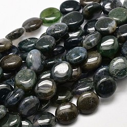 Moss Agate Flat Round Natural Moss Agate Bead Strands, 16x14x7mm, Hole: 1mm, about 25pcs/strand, 15.74 inch