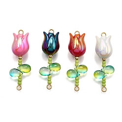 (52) Непрозрачная лаванда УФ-покрытие акриловые цветочные звенья соединительные подвески, со стеклянным листом, золотые, разноцветные, 39.5~40x14~15x12 мм, отверстие : 2~2.3 мм