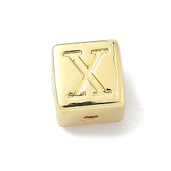 Letter X Латунные бусины, без кадмия и без свинца, долговечный, стойки покрытие, кубические, реальный 18 k позолоченный, Письмо X, 6x6x6 мм, отверстие : 1.8 мм