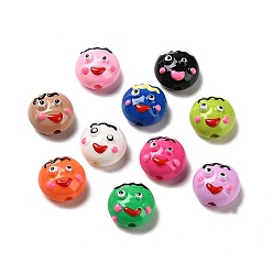 Mixed Color Baking Paint Acrylic Beads, Hand Painted Beads, with Enamel, Flat Round Face, Mixed Color, 15x16x10mm, Hole: 2.6mm