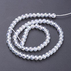 Clear AB Glass Bead Strands, Round, AB Color Plated, Clear AB, 8mm, Hole: 1mm, about 42pcs/strand, 14 inch