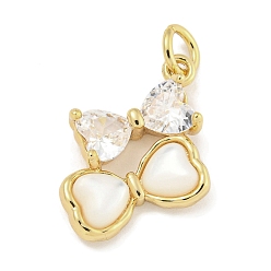 Настоящее золото 18K Латунь с кубическим цирконием и подвесками в виде ракушек, без кадмия, без никеля и без свинца, бантом, реальный 18 k позолоченный, 20x14x4 мм, отверстие : 3.4 мм