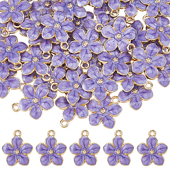 Blue Violet 50Pcs Alloy Enamel Pendants, Cadmium Free & Nickel Free & Lead Free, Golden, Flower Charms, Blue Violet, 16x14x2.4mm, Hole: 1.5mm