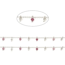 Турмалин Граненые цепочки из натурального красного турмалина ручной работы, латунь бордюр цепи, пайки, с катушкой, Реальная платина, 3x1.8x0.8 мм, бусины : 6x3 мм, около 32.8 футов (10 м) / рулон