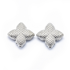 Platinum Rack Plating Brass Beads, Long-Lasting Plated, Hollow, Clover, Platinum, 16x17x6mm, Hole: 1.2mm