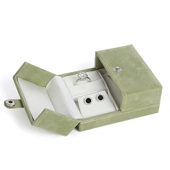 Желто-Зеленый Бархатный двойной открытый комплект ювелирных изделий для хранения подарочных коробок для колец, серег, подвесок, ожерелий, прямоугольные, желто-зеленый, 9x7.5x4 см