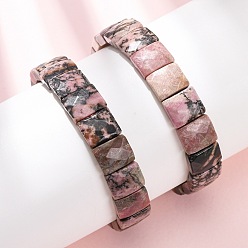 Родонит Натуральные браслеты из граненых бусин родонита на эластичной основе для женщин, прямоугольные, бусины : 13x11x5~5.5 мм, внутренний диаметр: 2.32 дюйм (5.9 см)