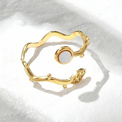 Настоящее золото 18K Кольца-манжеты в форме листа и плоского круглого 304 корпуса из нержавеющей стали белого цвета для женщин, ионное покрытие (ip), реальный 18 k позолоченный, размер США 8 1/2 (18.5 мм)