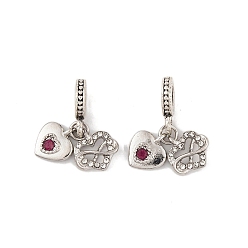 Платина Стойки с покрытием из сплава с кристаллами и сиамскими стразами, европейские подвески с подвесками, подвески в виде бесконечного сердца с большими отверстиями, платина, 24 мм, Сердце: 11x15x2 mm, отверстие : 5 мм